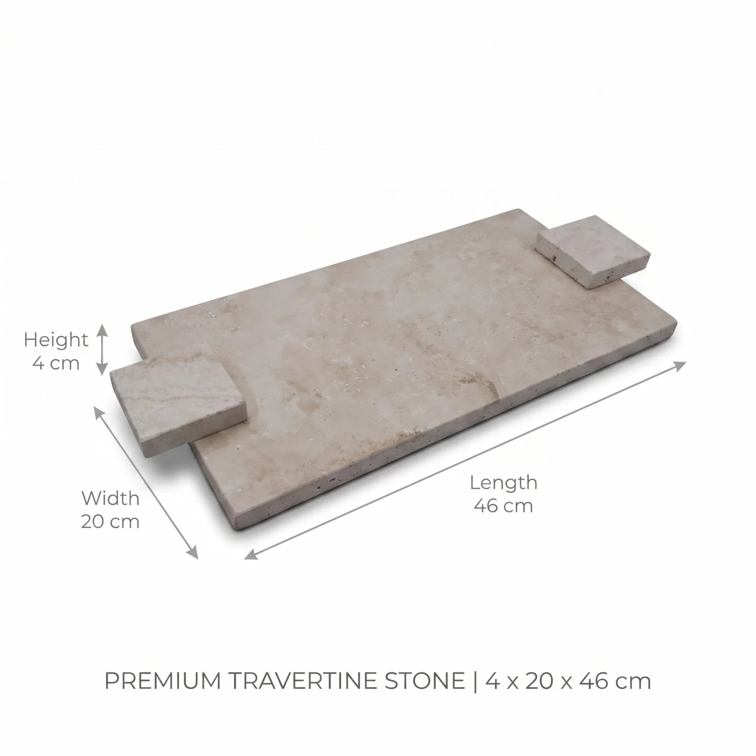 Natural Travertine Stone Serving Tray with Square Handles – 4 x 20 x 46 cm | Rectangular Beige Tray