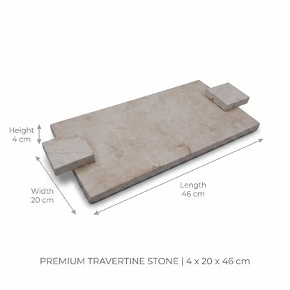 Natural Travertine Stone Serving Tray with Square Handles – 4 x 20 x 46 cm | Rectangular Beige Tray