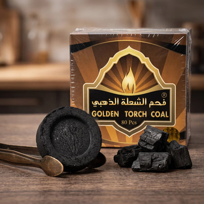 Golden Torch Coal – 80 Round Pieces | Charcoal Pieces and Briquettes in Sealed Plastic Wrapping