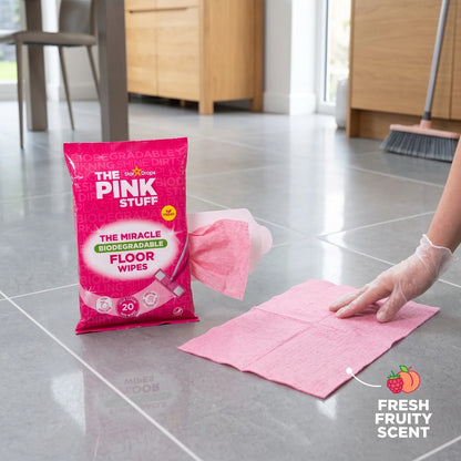 Star Drops THE PINK STUFF Floor Cleaning Wipes – 20 Pink Wipes | Fresh Fruity Scent | Biodegradable Vegan Wipes for Dirt and Grease