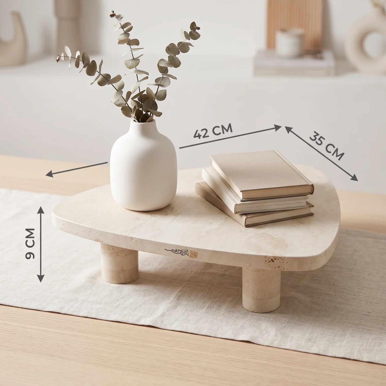 Triangular Travertine Marble Stand with Legs – 9 x 35 x 42 cm | Textured Surface | Display Stand