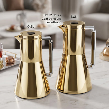 Regal 2-Piece Luxury Vacuum Flask Set – Champagne Gold | 0.5L + 1.0L | Leak-Proof Tea and Coffee Serving