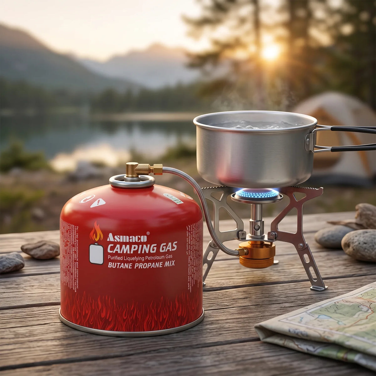 Asmaco Camping Gas 230g – Butane Propane Mix | Purified LPG Fuel Canister with Top Valve for Camping Stoves and Outdoor Cooking