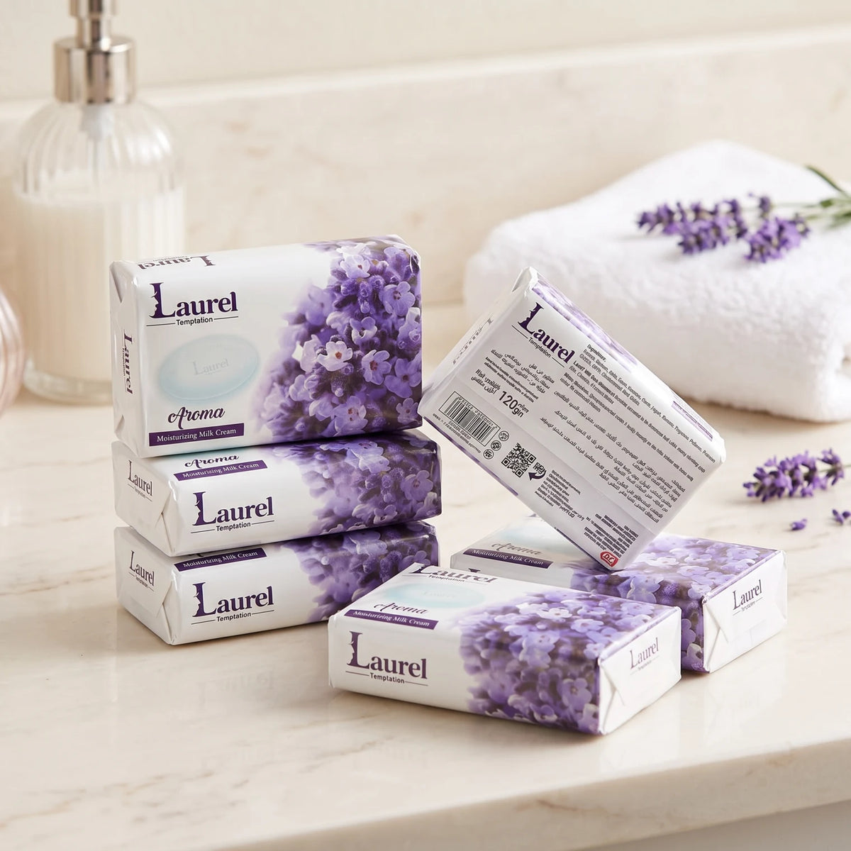 Laurel Temptation Beauty Body Aroma Soap 6-Pack, 120g Each | Moisturizing Milk Cream | Glycerin | Soap Bars