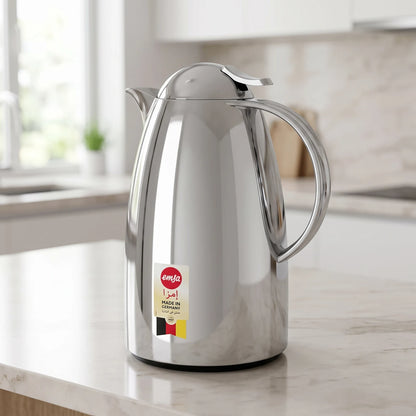 Emsa Auberge Chrome Flask 2.0 Liters – Premium Plastic Tea and Coffee Flask | Leak-Proof, Keeps Drinks Hot or Cold