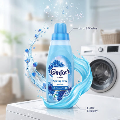 Comfort Fabric Softener Spring Dew 1 Liter – Freshness Burst Technology for Laundry Care, Up to 9 Washes