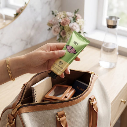 HOPE ULTRA COMPACT Collagen Hand Cream 40ml / 1.35 fl oz – Green and Gold Tube with Black Cap