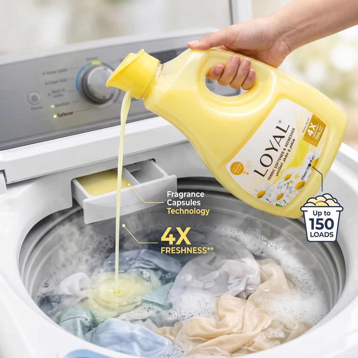 Loyal Fabric Softener & Refresher Aroma De Sol 3 Liters | Fragrance Capsules Technology | 4X Freshness | 150 Loads