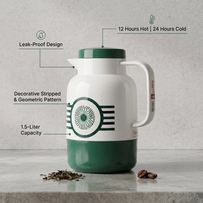 Legend Vacuum Flask 1.5 Liters with Decorative Stripped & Geometric Pattern | Leak Proof Tea and Coffee Flask