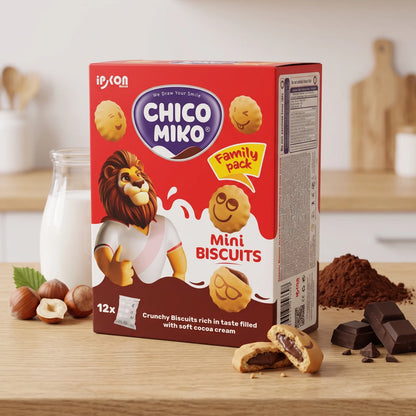 ipkon CHICO MIKO Mini Biscuits 12x Cocoa Cream Filled Family Pack | Crunchy Biscuits Rich in Taste
