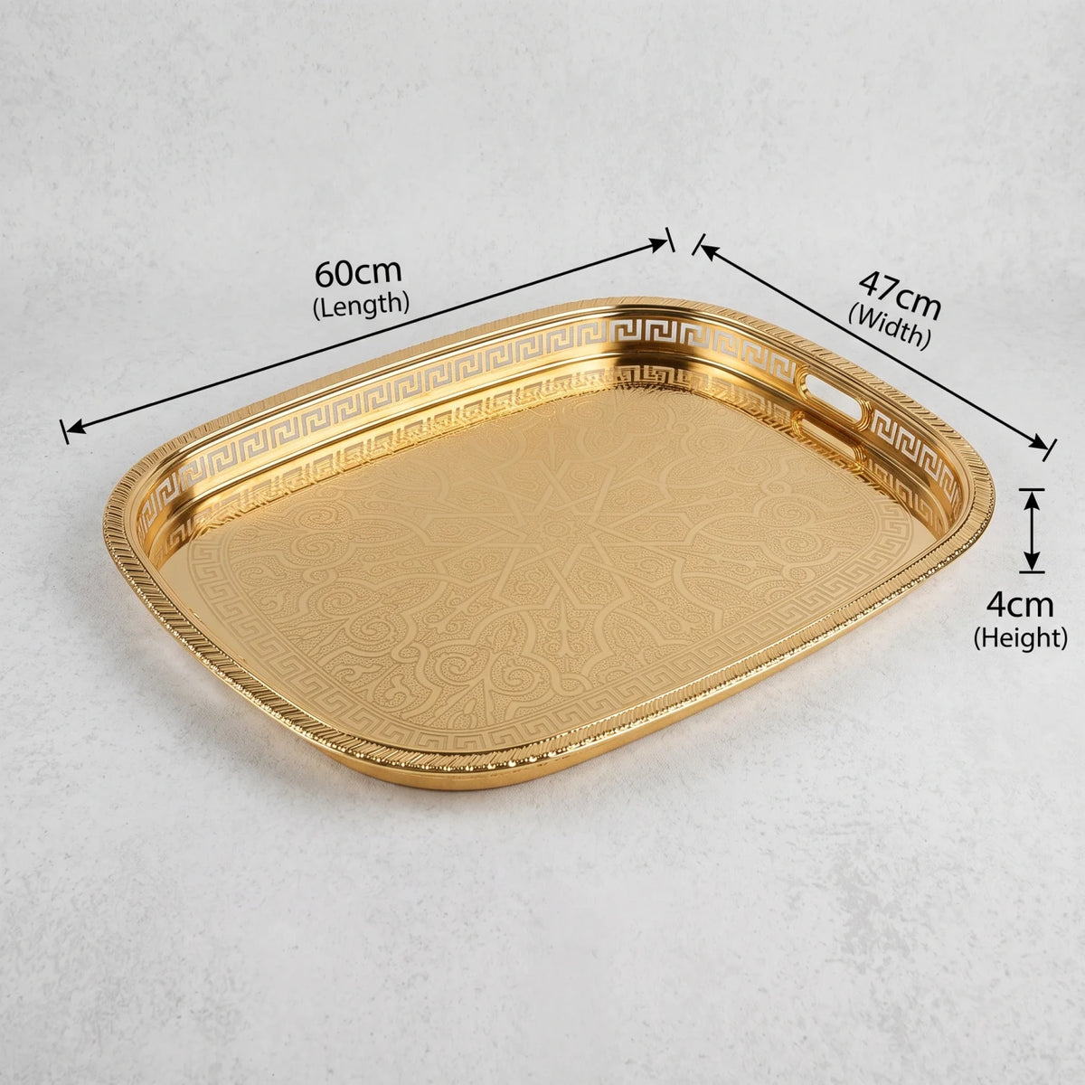 M.E.W Luxury Metal Serving Tray with Mirrored Center – Small, Medium or Large | Silver or Gold | Engraved Greek Key Border - Gold / Large - Image 2