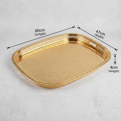 M.E.W Luxury Metal Serving Tray with Mirrored Center – Small, Medium or Large | Silver or Gold | Engraved Greek Key Border - Gold / Large - Image 2