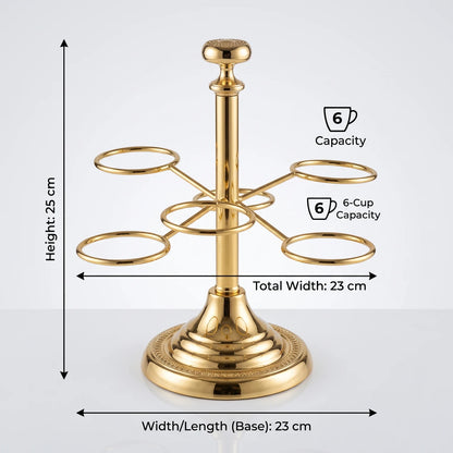 Ansa Steel Cawa Cup Holder – 6 Cup Capacity | Freestanding Countertop Rack with Decorative Base, Available in Silver or Gold - Gold - Image 2