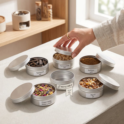 6 Pieces Incense Jar Package – 100 ml Each | Metal Round Containers for Organising and Storing Incense