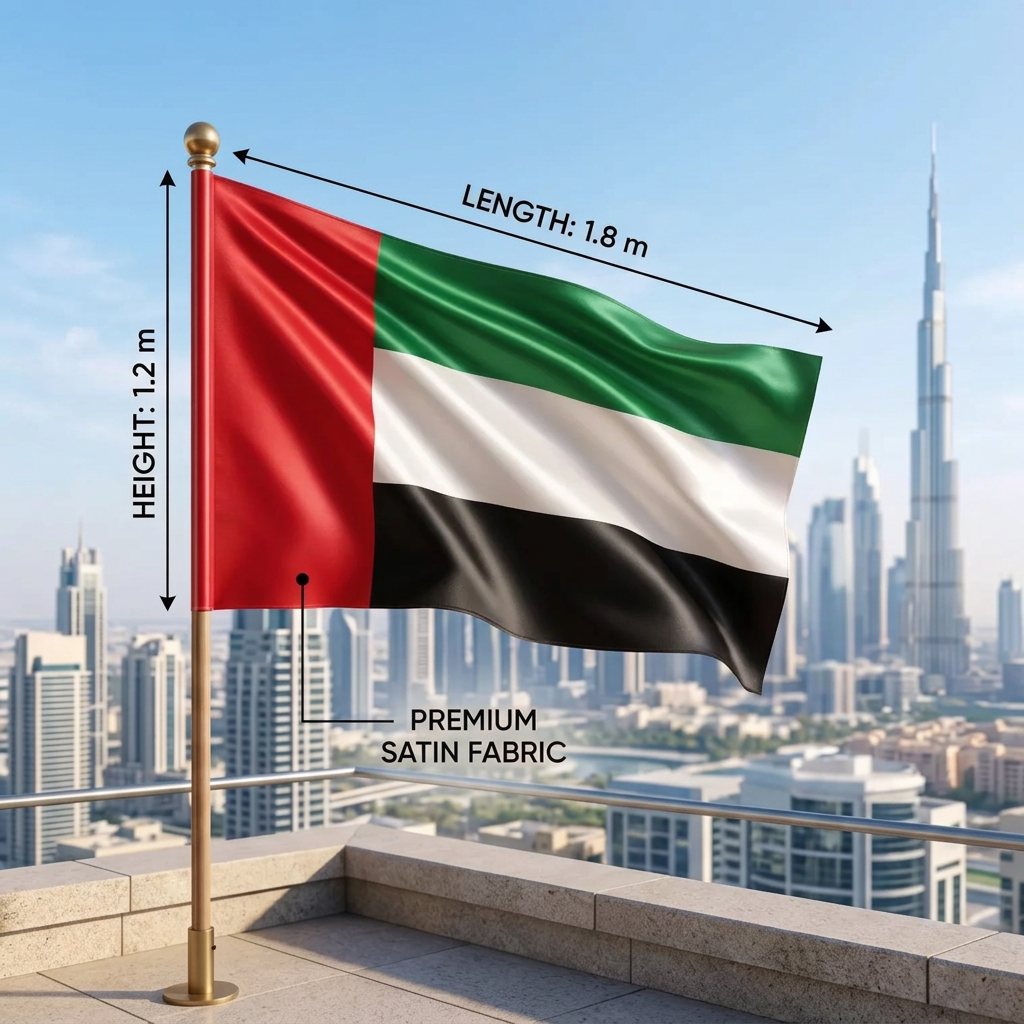 JL EID AL ETIHAD UAE National Flag – 1.2 x 1.8 m | Premium Satin Fabric, Vibrant Colours, Fade Resistant, Hand Wash Only