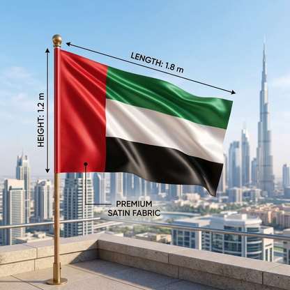 JL EID AL ETIHAD UAE National Flag – 1.2 x 1.8 m | Premium Satin Fabric, Vibrant Colours, Fade Resistant, Hand Wash Only