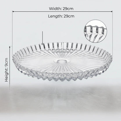 Glass Decorative Pedestal Cake Stand – 29cm Fluted Starburst Rim | 9cm Height | 10cm Base | Dessert Display