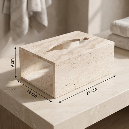 Travertine Stone Tissue Box – 9 x 14 x 21 cm Beige Cover with Top Tissue Opening