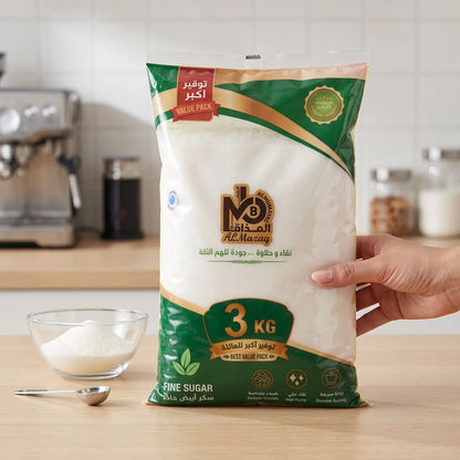 AL Mazag Fine Sugar 3 KG – White Granulated Sugar | Uniform Crystals, High Purity, Quick Dissolving, Premium Quality Value Pack