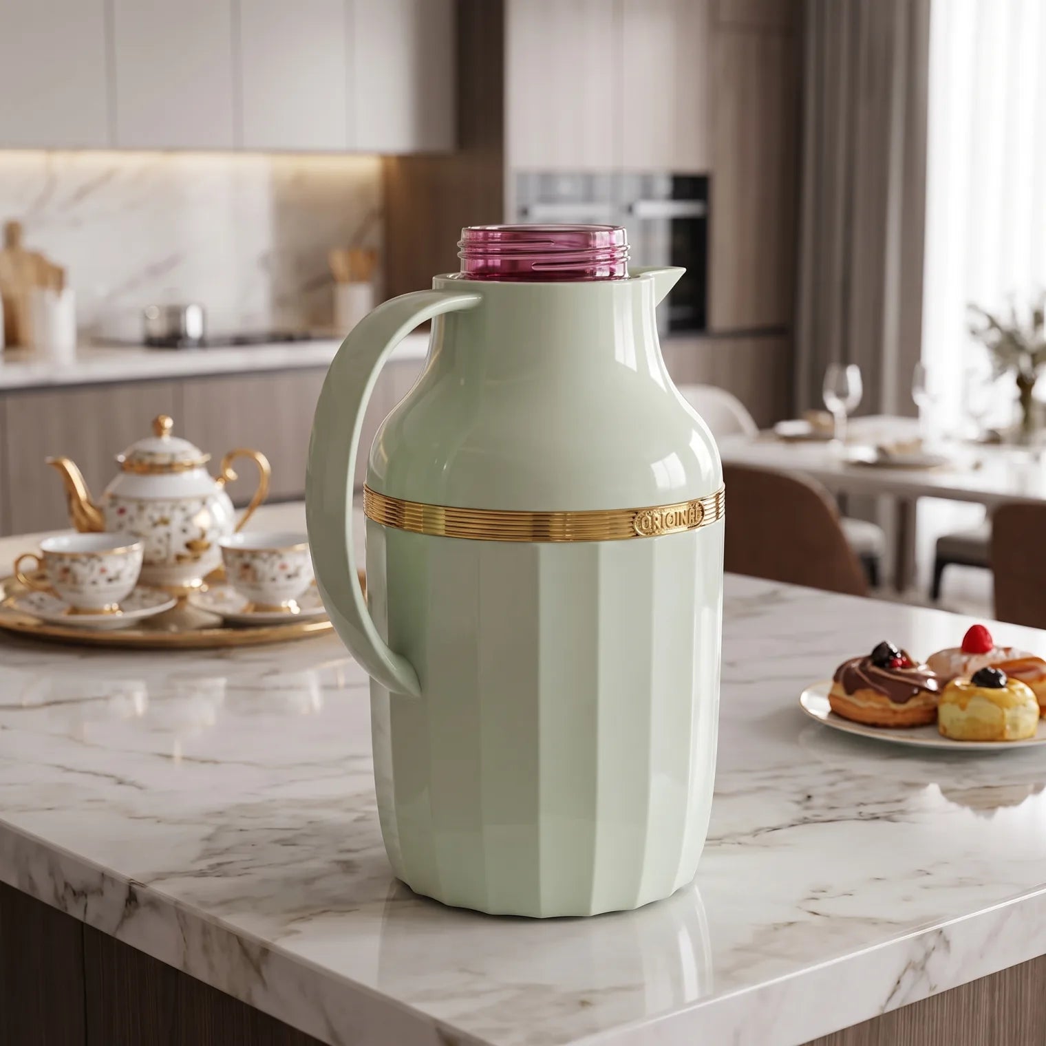 HAMID light green & gold vaccum flask 2.0 Liters – Leak Proof | Keeps Tea and Coffee Hot or Cold for 12 Hours