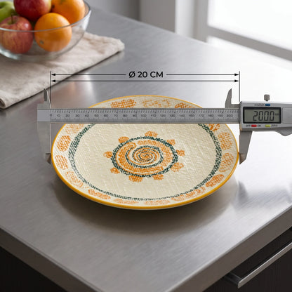 20 CM Porcelain Fruit Plate – Decorative Round Tableware with Textured Surface and Yellow Rim