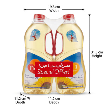nawar Pure Sunflower Oil – 2 x 1.5 L Bottles | 100% Non-Hydrogenated Cooking Oil with Vitamins A & D