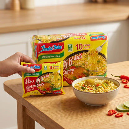 Indomie Instant Noodles Chicken Flavour 75g x 10 Pack – Rasa Kari Ayam Curry Taste, Saudi Made Pantry Meal