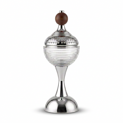 Incense burning holder – 30 CM Height, 12 CM Width | Silver Chrome Incense Burner with Clear Glass Body and Removable Perforated Dome Lid