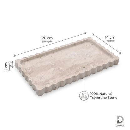 Rectangular Travertine Stone Scalloped Tray – 26 x 14 x 2 cm | Raised Rim | Textured Surface | Decorative Tray