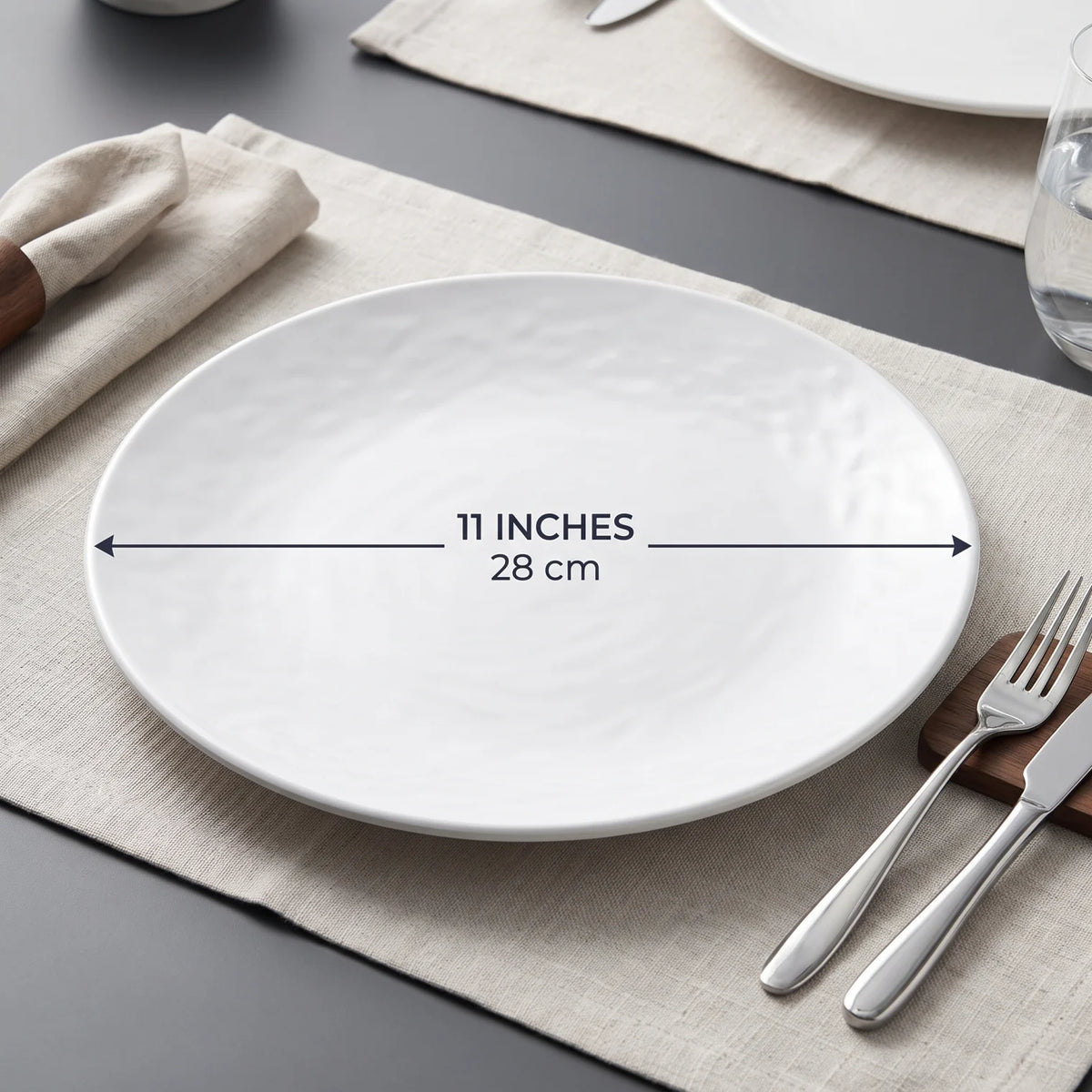 Elite Melamine 11 Inches Dinner Plate – White Round Serving Plate with Raised Rim and Plain Design for Everyday Dining