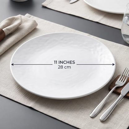 Elite Melamine 11 Inches Dinner Plate – White Round Serving Plate with Raised Rim and Plain Design for Everyday Dining