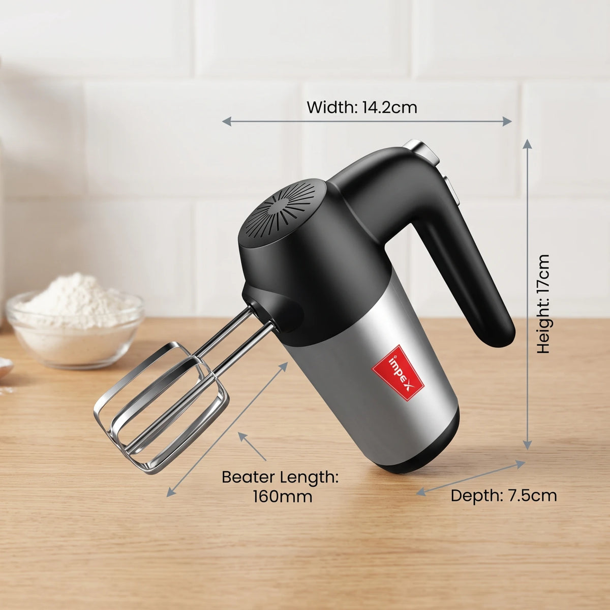 IMPEX HM 3302 Hand Mixer – Black and Silver, 5-Speed Precision Control, High-Durability Motor, Ergonomic Design for Easy Mixing and Multi-Tasking