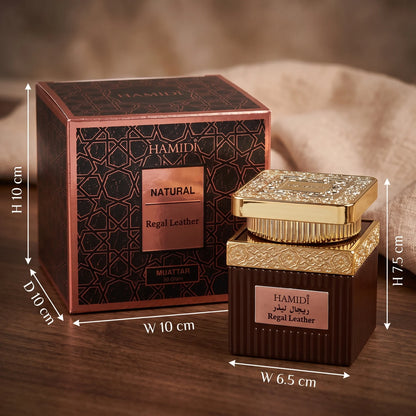 HAMIDI Bakhoor 50 Grams – Regal Leather Muattar Scented Incense in a Geometric Patterned Box