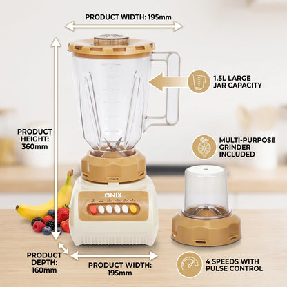ONIX 2 in 1 Blender OBL5220 – 1.5L Jar | 4-Speed Pulse Control | Multi-Purpose Grinder for Blending and Food Preparation
