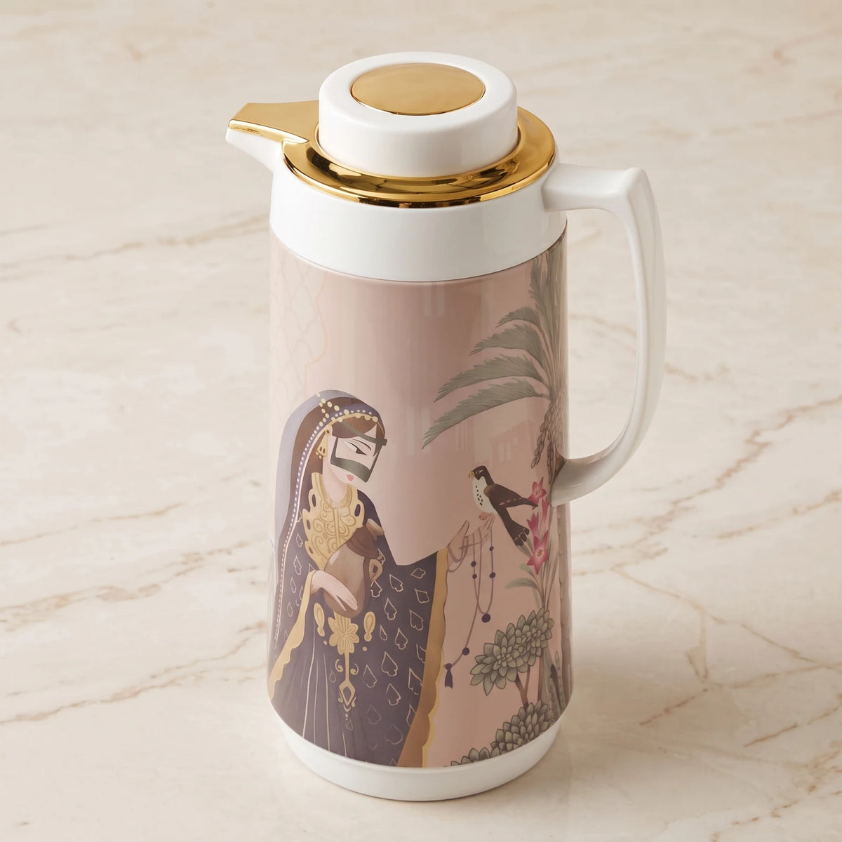 SIMBA MKUBWA Vaccum Jug 1.6 Liters – Arabic Women Heritage Artwork | 12-Hour Hot, 24-Hour Cold | Leak-Proof Tea & Coffee Server