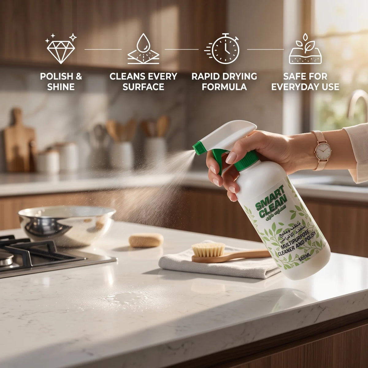 SMART CLEAN Multipurpose Cleaner and Polish Spray 500 ML with Trigger Nozzle for Everyday Cleaning and Polishing