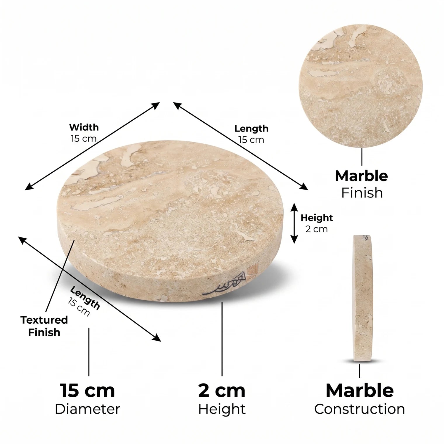 Round Marble Plate – 15 x 15 cm, 2 cm High | Beige and Cream Textured Plate