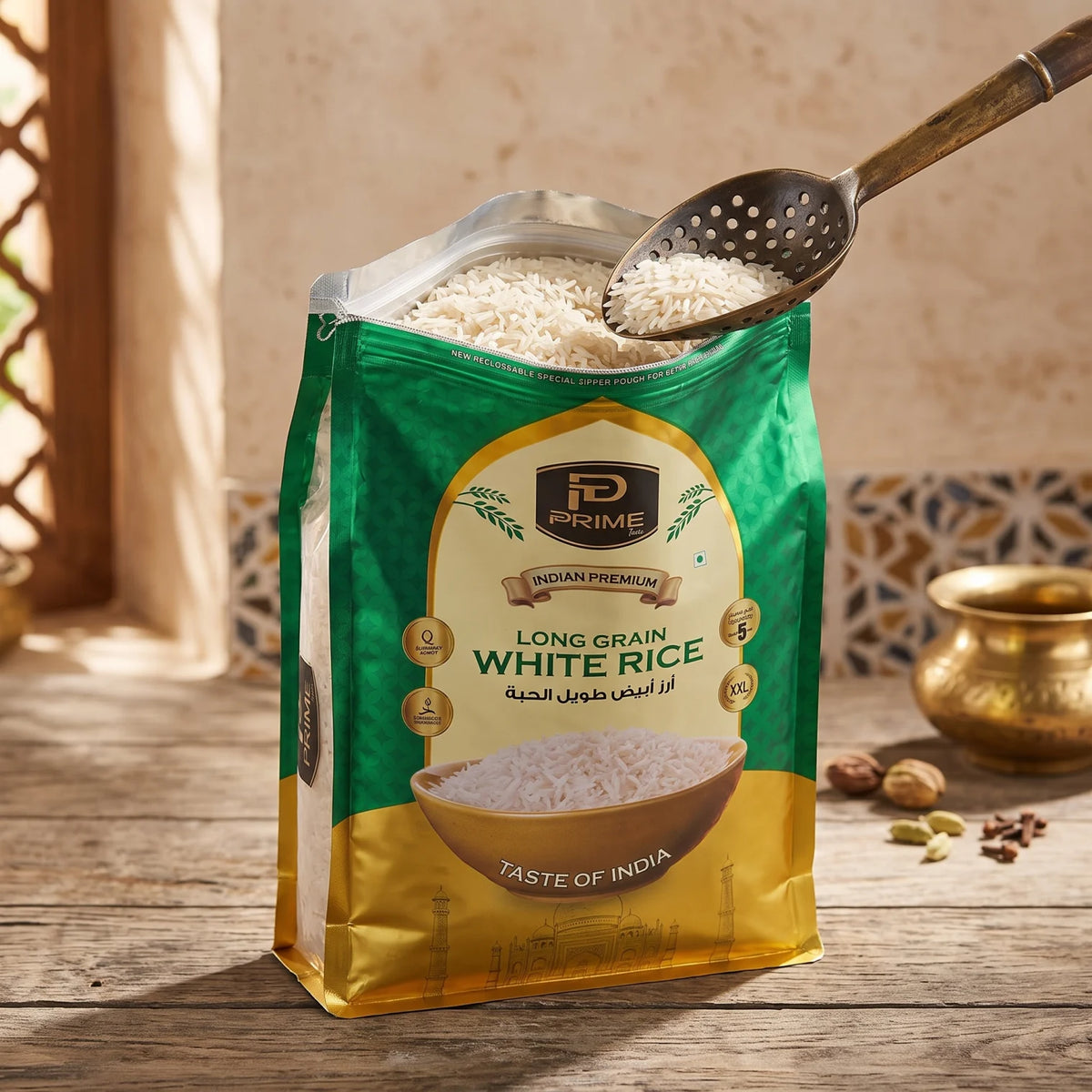 TP PRIME LONG GRAIN WHITE RICE XXL 5 KG – Indian Premium Rice with Fragrance, Taste of India & Reclosable Zipper Pouch