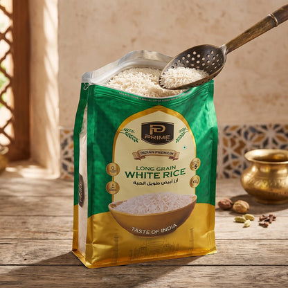 TP PRIME LONG GRAIN WHITE RICE XXL 5 KG – Indian Premium Rice with Fragrance, Taste of India & Reclosable Zipper Pouch
