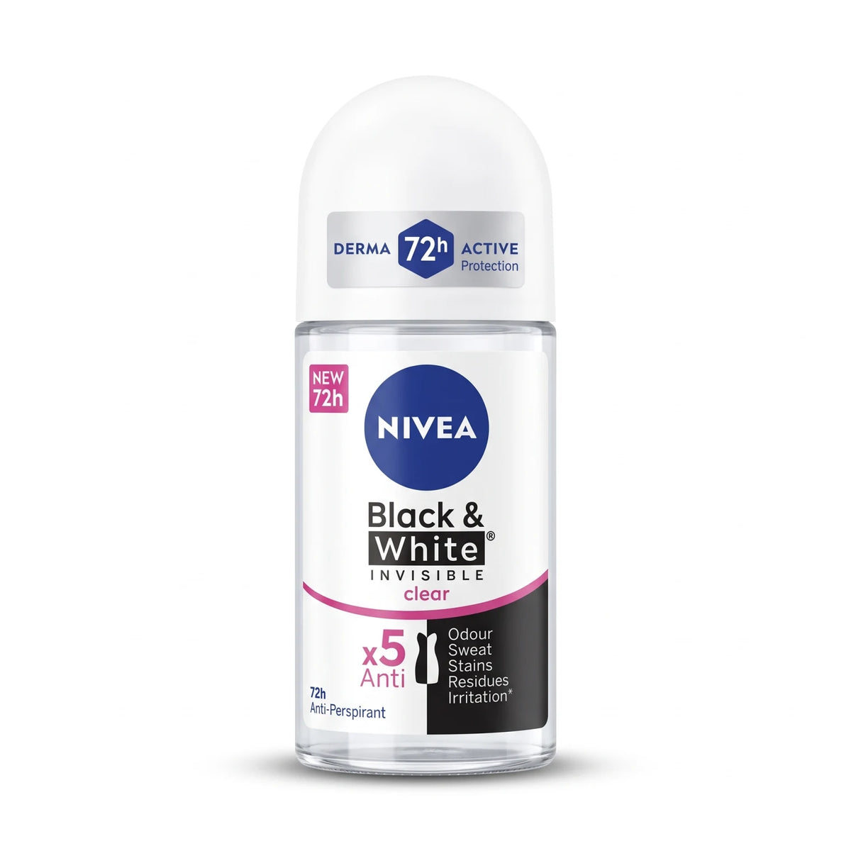 NIVEA Black & White Invisible Clear Antiperspirant – 72h Protection | Odour, Sweat, Stain and Residue Control
