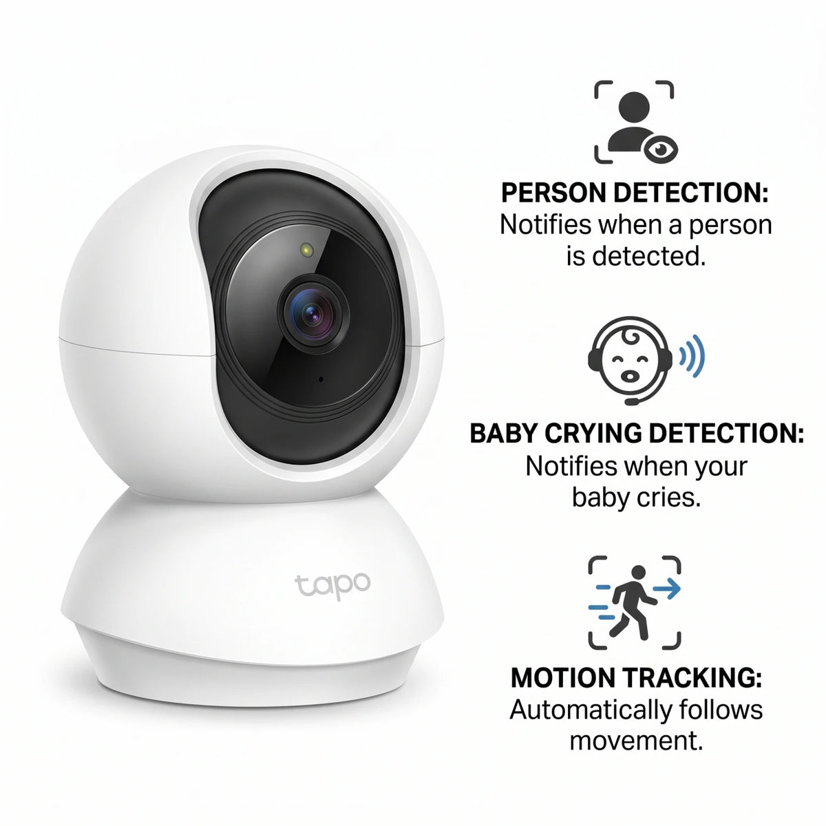 tapo Tapo C200 Pan/Tilt Home Security Wi-Fi Camera – White | 1080p Full HD | Motion Tracking | Person & Baby Crying Detection | Night Vision