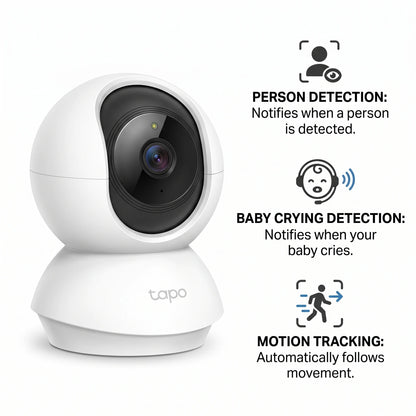 tapo Tapo C200 Pan/Tilt Home Security Wi-Fi Camera – White | 1080p Full HD | Motion Tracking | Person & Baby Crying Detection | Night Vision
