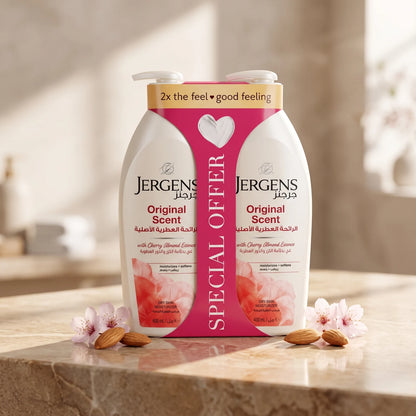 JERGENS Original Scent Body Moisturizer – 400 mL x 2 | Cherry Almond Essence | Dry Skin Moisturizer That Moisturizes and Softens