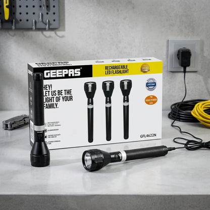 GEEPAS 3pcs Rechargeable LED Flashlight Set – Black Torch Lights with Textured Grip and Push Button for Everyday Lighting Use