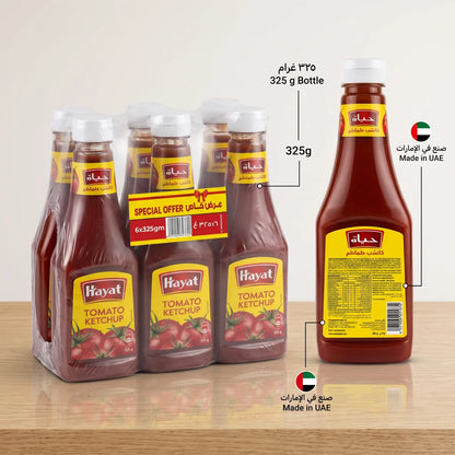 Hayat Tomato Ketchup Pack of 6 – 325 g Bottles | Tomato Flavour | Ketchup for Meals and Snacks