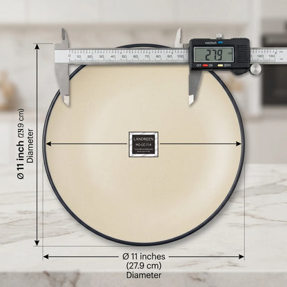 LANDREEN 11 Inches Melamine Dinner Plate, Model HO-CC-714 – BPA-Free 100% Melamineware, Cream Speckled Finish with Dark Rim for Serving