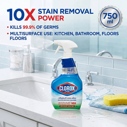 CLOROX Multipurpose Cleaner With Bleach 750 ml – 10X Stain Removal Power | Kills 99.9% of Germs | Household Spray Surface Cleaner