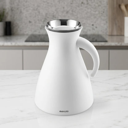 Eva Solo Matt White Vaccum Flask – 1 Liter | Leak Proof | Keeps Drinks Hot 12 Hours or Cold 24 Hours