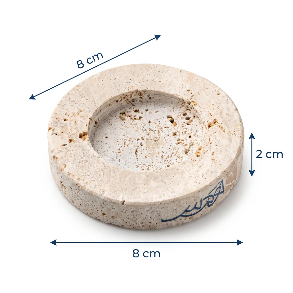 Round Natural Travertine Stone Dish – 8 x 8 x 2 cm | Recessed Center | Rustic Decorative Dish