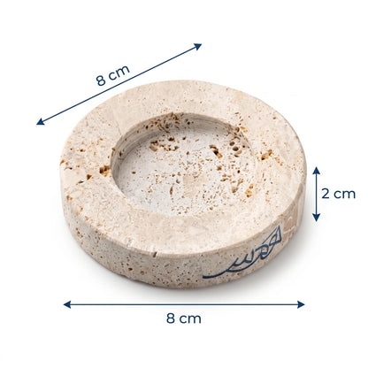 Round Natural Travertine Stone Dish – 8 x 8 x 2 cm | Recessed Center | Rustic Decorative Dish